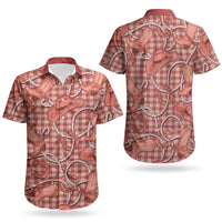 Red Hawaii Palaka Cowboy Couples Matching Long Sleeve Bodycon Dress and Hawaiian Shirt Hawaiian Paniolo Festival Spirit