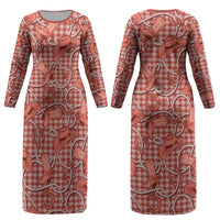 Red Hawaii Palaka Cowboy Couples Matching Long Sleeve Bodycon Dress and Hawaiian Shirt Hawaiian Paniolo Festival Spirit