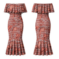 Red Hawaii Palaka Cowboy Couples Matching Mermaid Dress and Long Sleeve Button Shirt Hawaiian Paniolo Festival Spirit