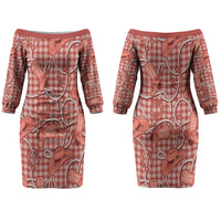 Red Hawaii Palaka Cowboy Couples Matching Off The Shoulder Long Sleeve Dress and Hawaiian Shirt Hawaiian Paniolo Festival Spirit