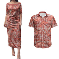 Red Hawaii Palaka Cowboy Couples Matching Puletasi and Hawaiian Shirt Hawaiian Paniolo Festival Spirit
