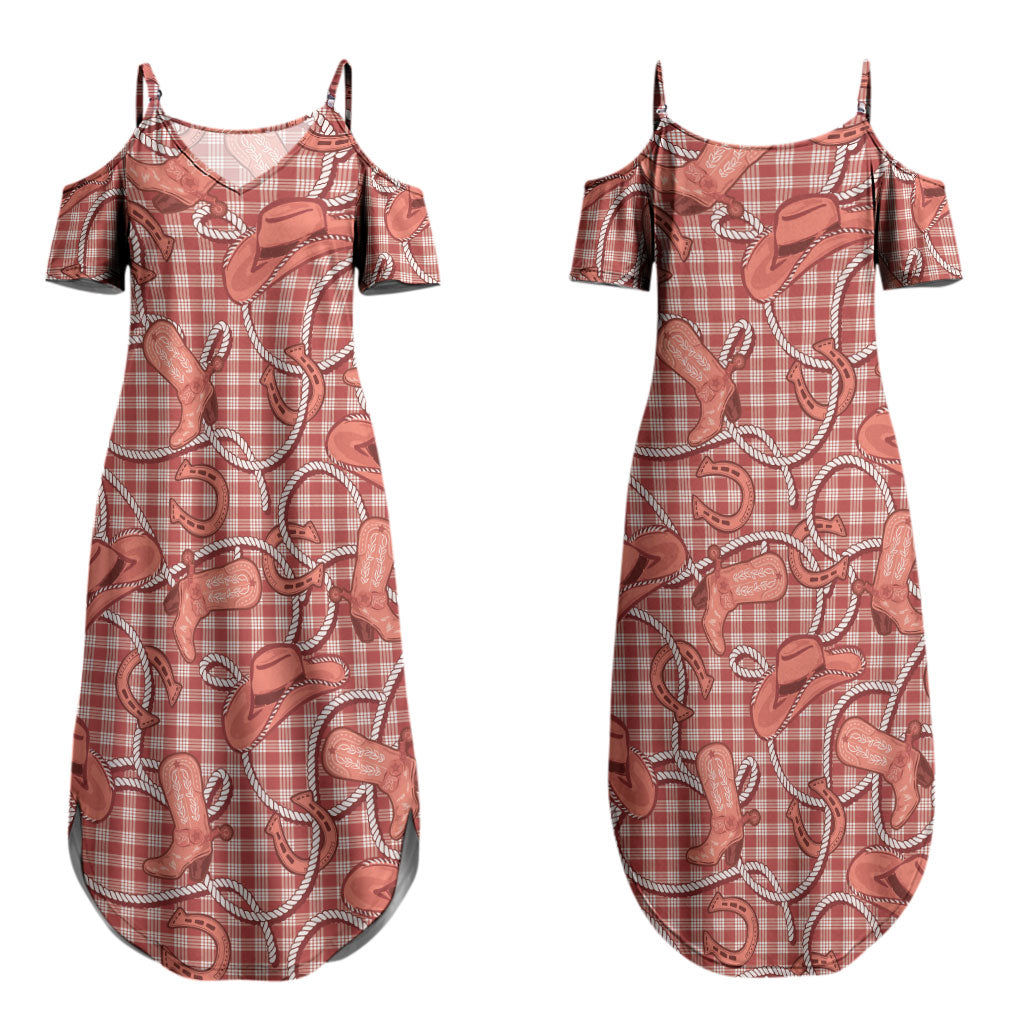 Red Hawaii Palaka Cowboy Couples Matching Summer Maxi Dress and Hawaiian Shirt Hawaiian Paniolo Festival Spirit