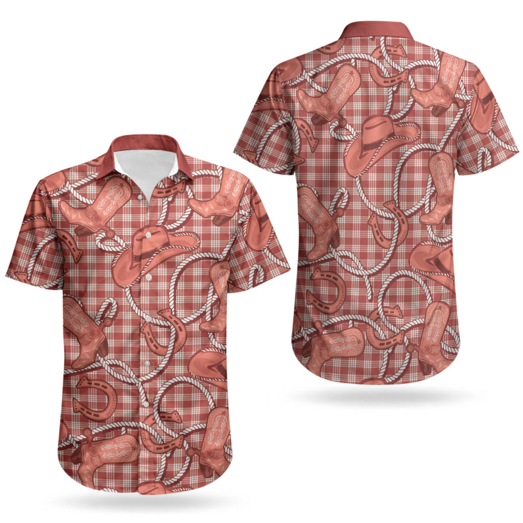Red Hawaii Palaka Cowboy Couples Matching Tank Maxi Dress and Hawaiian Shirt Hawaiian Paniolo Festival Spirit