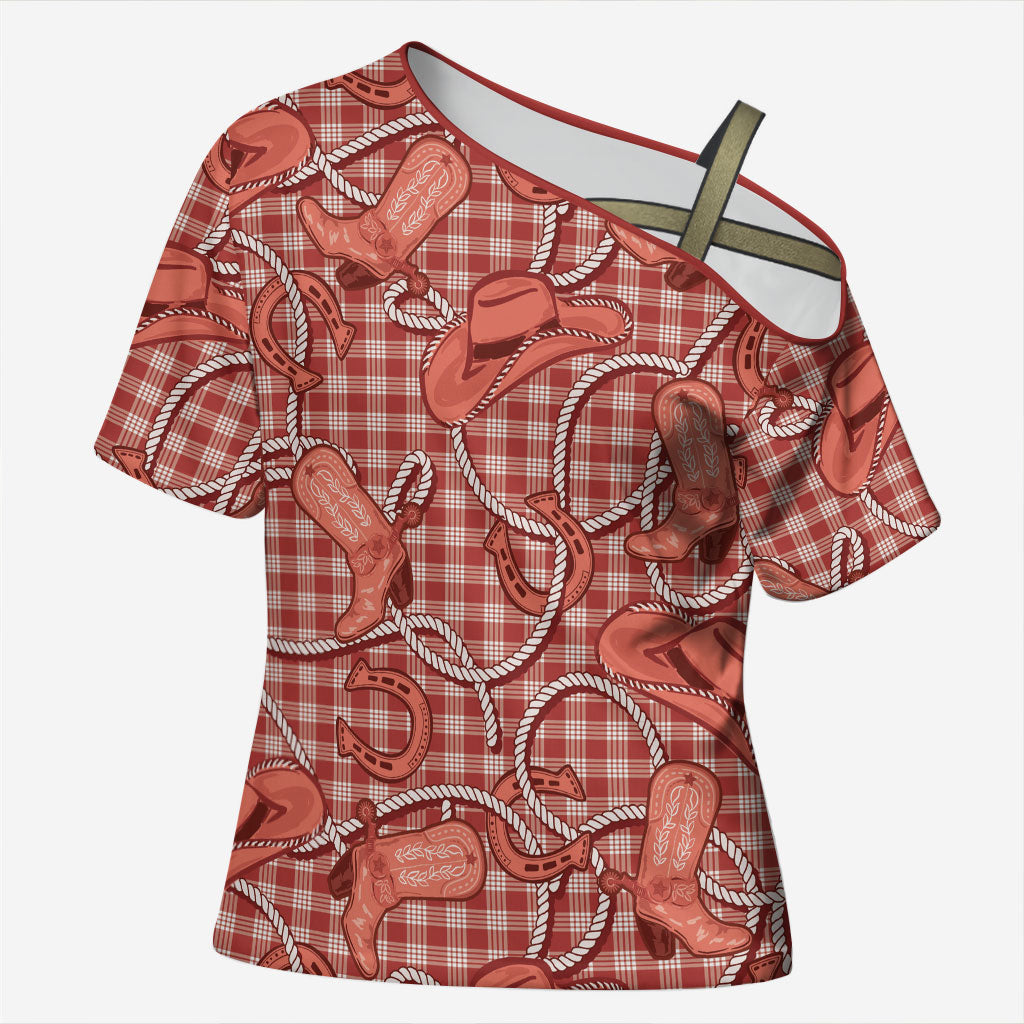 Red Hawaii Palaka Cowboy Cross Shoulder Shirt Hawaiian Paniolo Festival Spirit