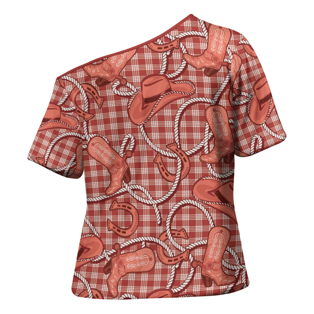 Red Hawaii Palaka Cowboy Cross Shoulder Shirt Hawaiian Paniolo Festival Spirit