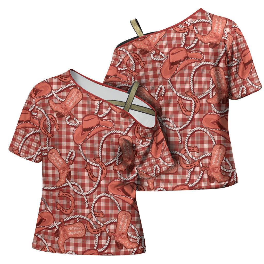 Red Hawaii Palaka Cowboy Cross Shoulder Shirt Hawaiian Paniolo Festival Spirit