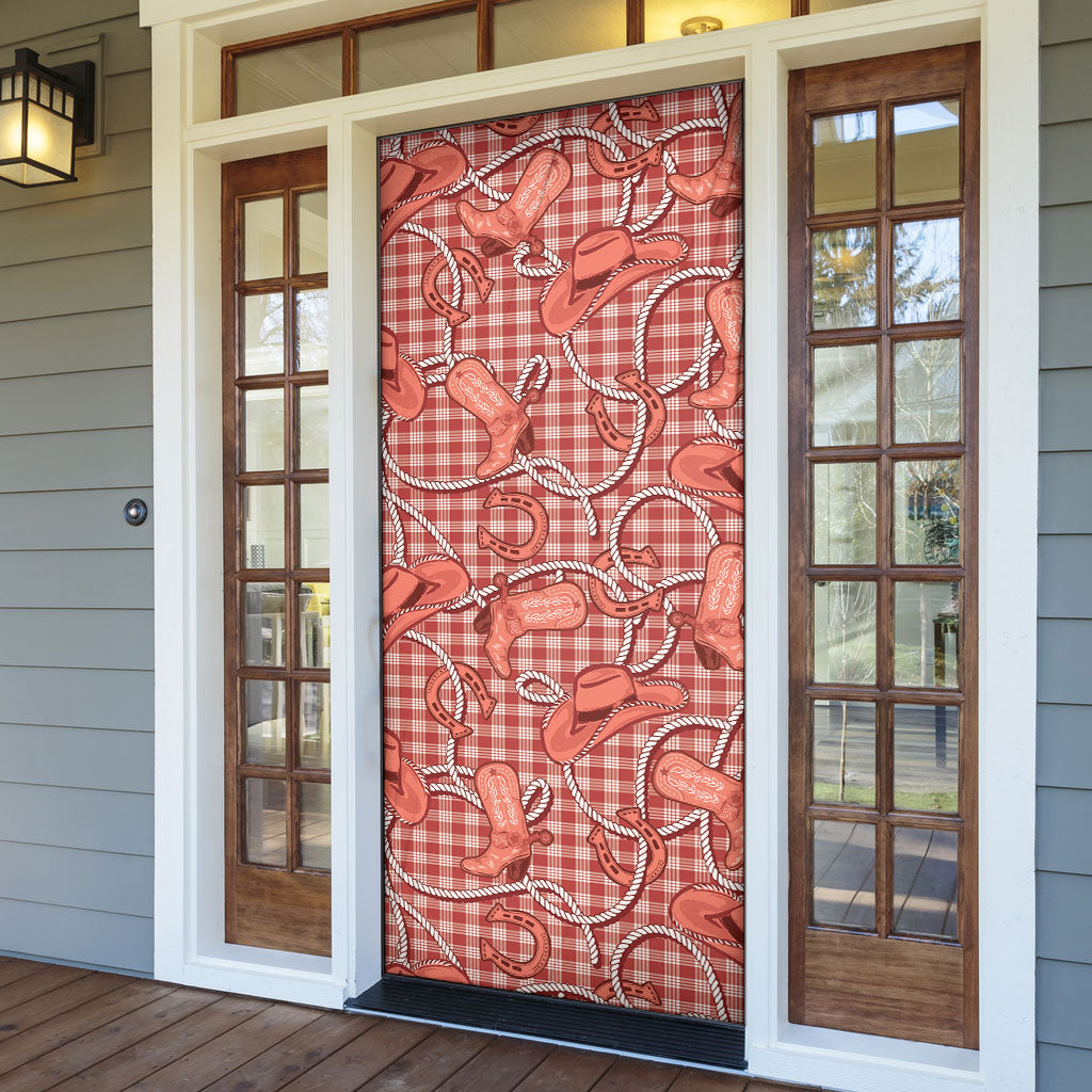 Red Hawaii Palaka Cowboy Door Cover Hawaiian Paniolo Festival Spirit