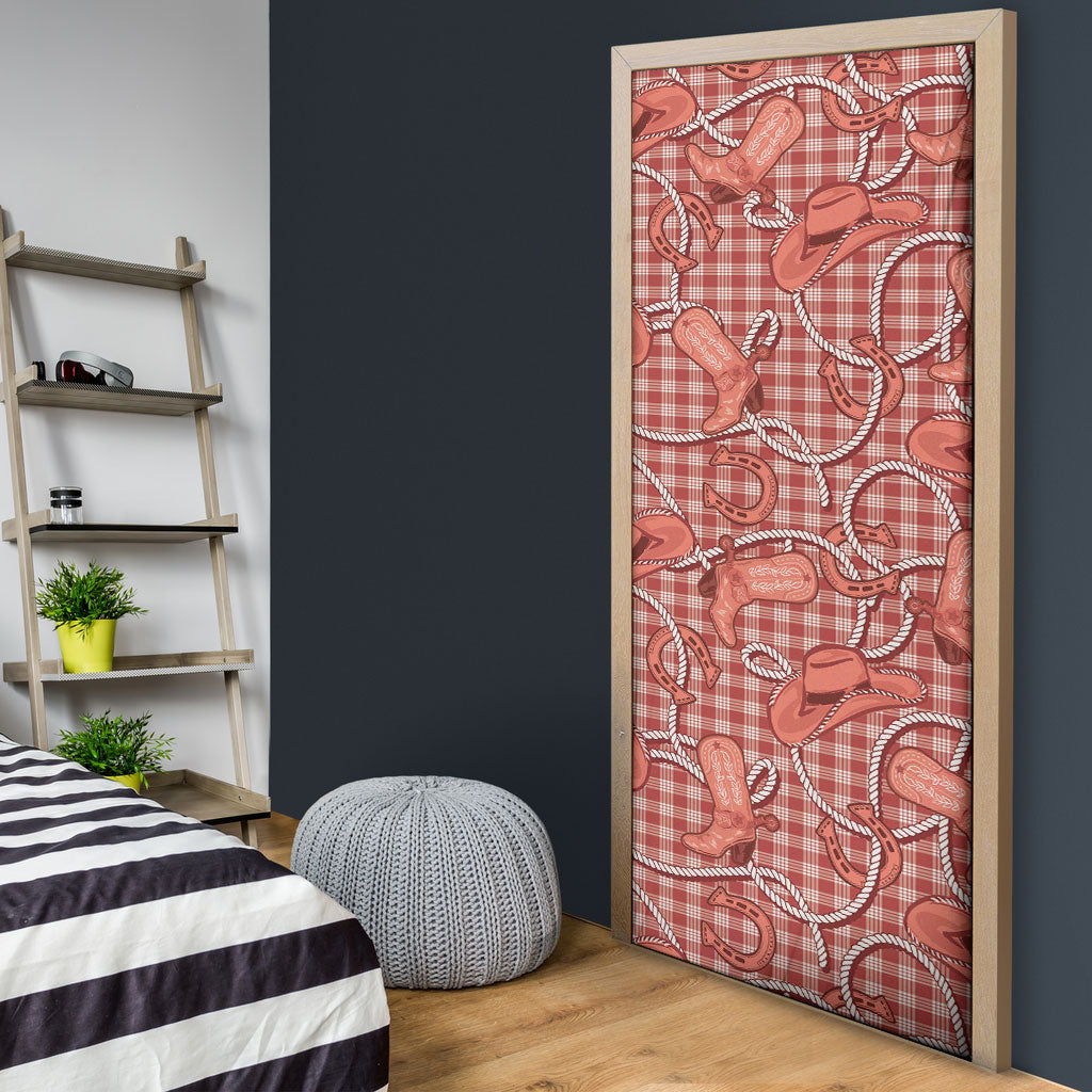 Red Hawaii Palaka Cowboy Door Cover Hawaiian Paniolo Festival Spirit
