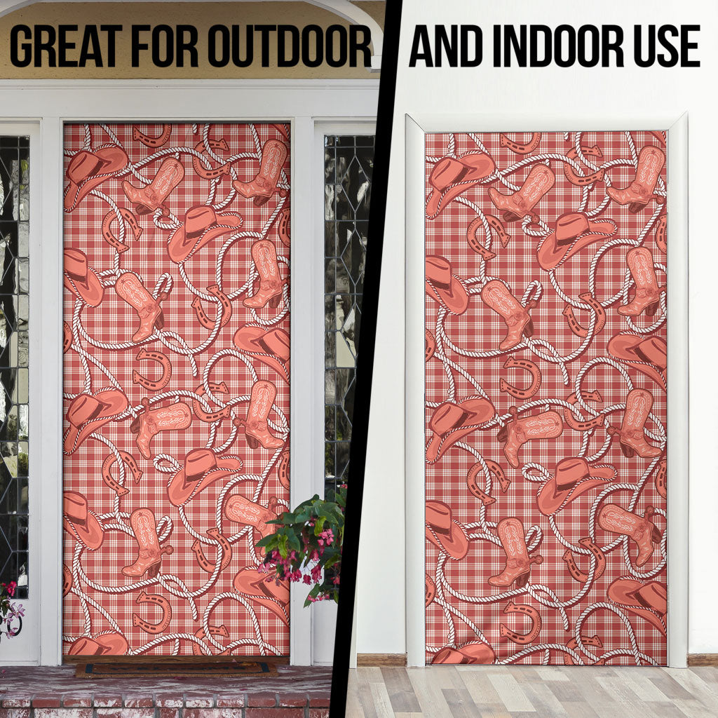 Red Hawaii Palaka Cowboy Door Cover Hawaiian Paniolo Festival Spirit