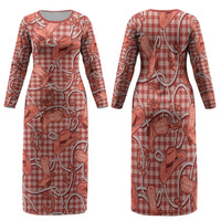 Red Hawaii Palaka Cowboy Family Matching Long Sleeve Bodycon Dress and Hawaiian Shirt Hawaiian Paniolo Festival Spirit