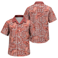Red Hawaii Palaka Cowboy Family Matching Off The Shoulder Long Sleeve Dress and Hawaiian Shirt Hawaiian Paniolo Festival Spirit