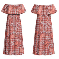 Red Hawaii Palaka Cowboy Family Matching Off Shoulder Maxi Dress and Hawaiian Shirt Hawaiian Paniolo Festival Spirit