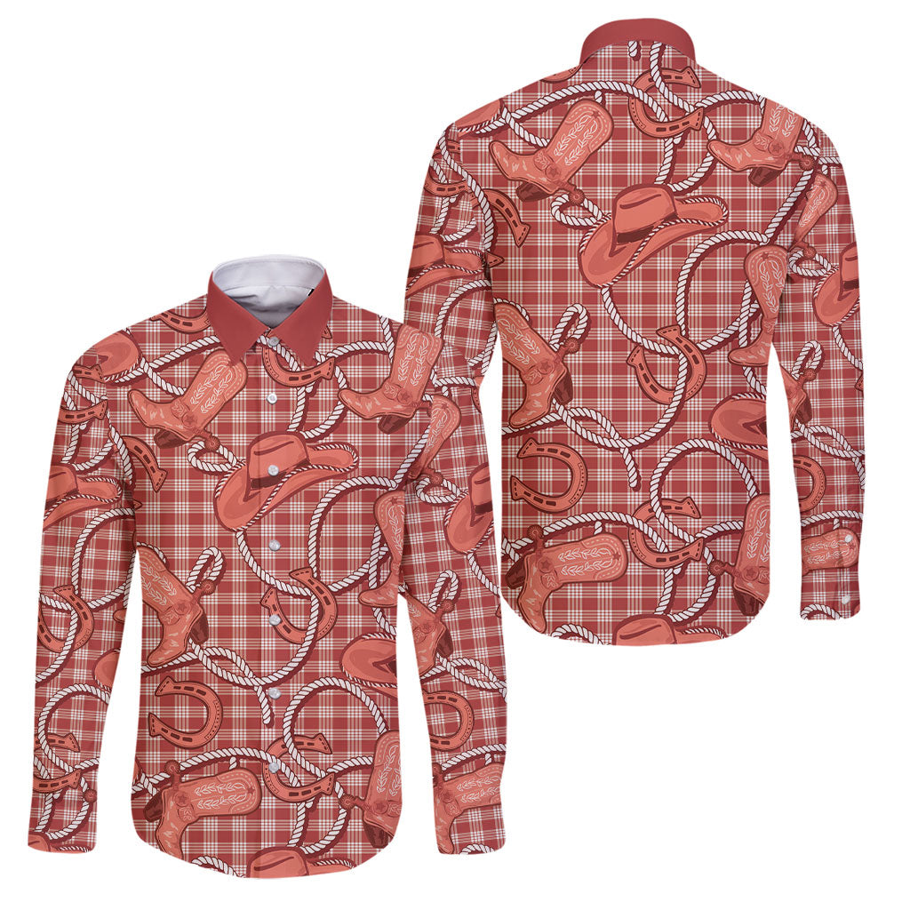 Red Hawaii Palaka Cowboy Family Matching Off Shoulder Maxi Dress and Hawaiian Shirt Hawaiian Paniolo Festival Spirit
