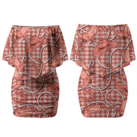 Red Hawaii Palaka Cowboy Family Matching Off Shoulder Short Dress and Hawaiian Shirt Hawaiian Paniolo Festival Spirit
