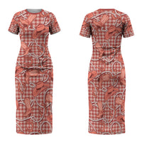 Red Hawaii Palaka Cowboy Family Matching Short Sleeve Bodycon Dress and Hawaiian Shirt Hawaiian Paniolo Festival Spirit