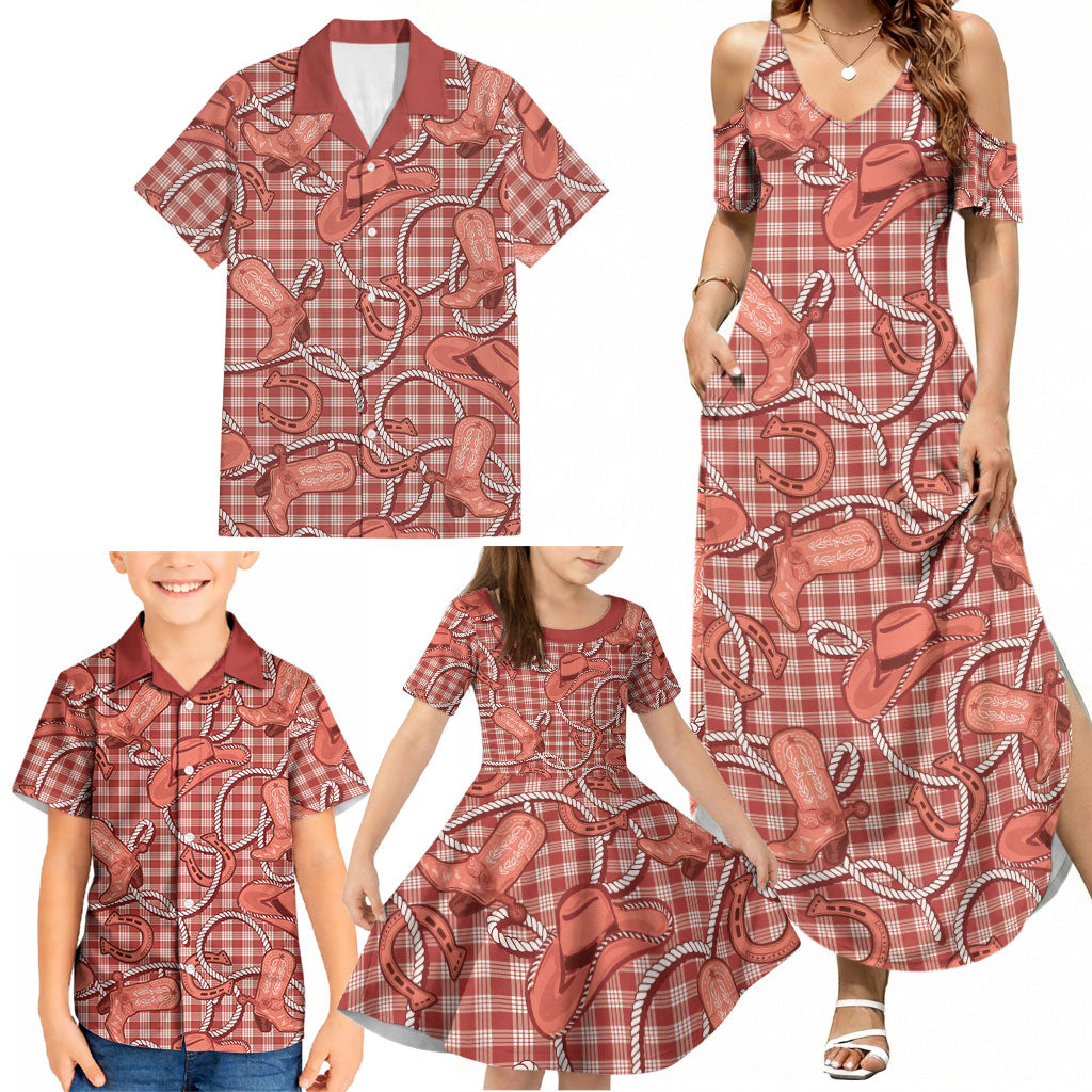 Red Hawaii Palaka Cowboy Family Matching Summer Maxi Dress and Hawaiian Shirt Hawaiian Paniolo Festival Spirit