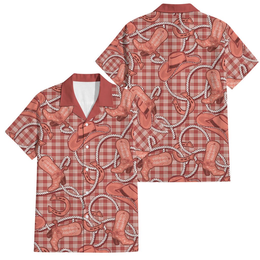 Red Hawaii Palaka Cowboy Family Matching Summer Maxi Dress and Hawaiian Shirt Hawaiian Paniolo Festival Spirit