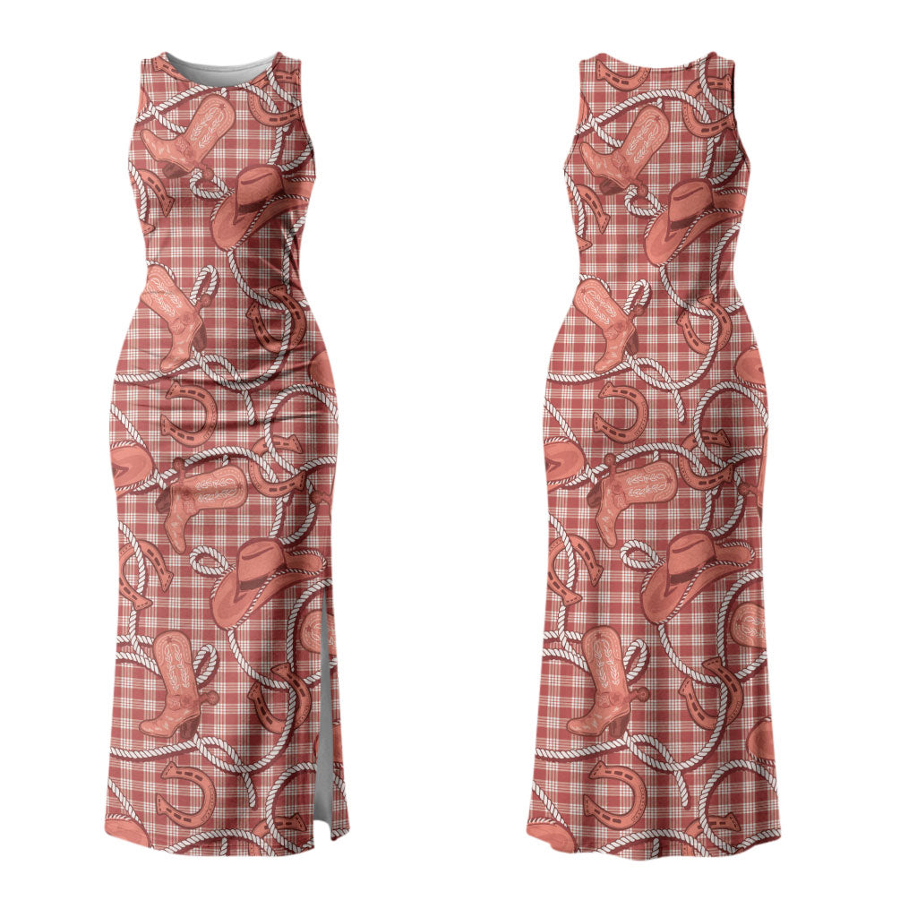 Red Hawaii Palaka Cowboy Family Matching Tank Maxi Dress and Hawaiian Shirt Hawaiian Paniolo Festival Spirit