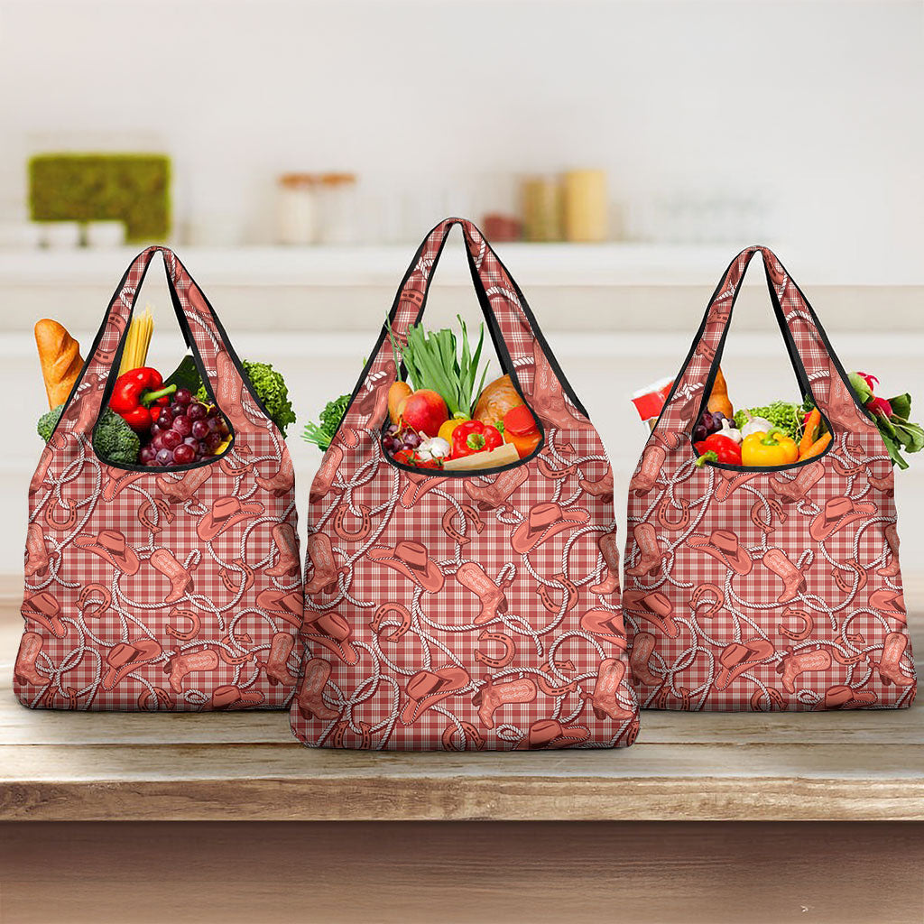 Red Hawaii Palaka Cowboy Grocery Bag Hawaiian Paniolo Festival Spirit