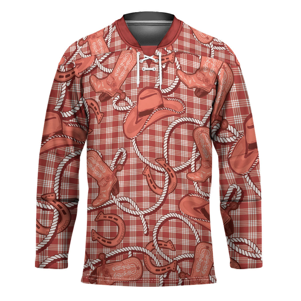 Red Hawaii Palaka Cowboy Hockey Jersey Hawaiian Paniolo Festival Spirit