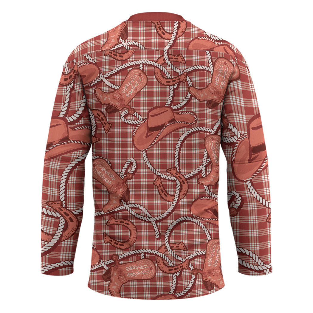 Red Hawaii Palaka Cowboy Hockey Jersey Hawaiian Paniolo Festival Spirit