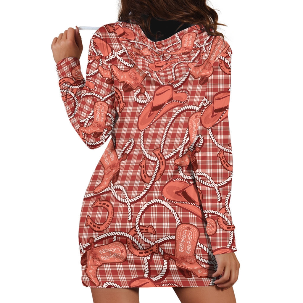 Red Hawaii Palaka Cowboy Hoodie Dress Hawaiian Paniolo Festival Spirit