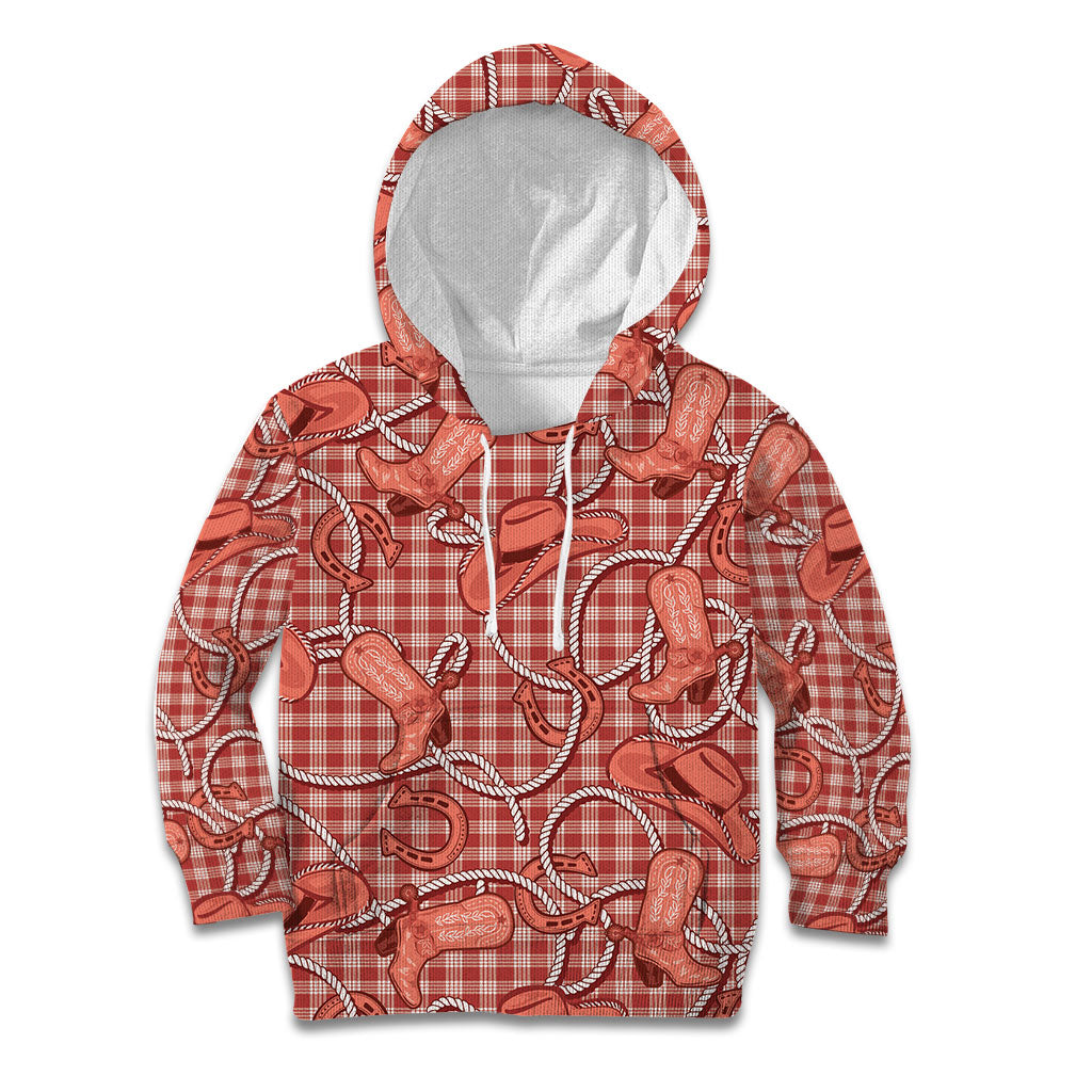 Red Hawaii Palaka Cowboy Kid Hoodie Hawaiian Paniolo Festival Spirit