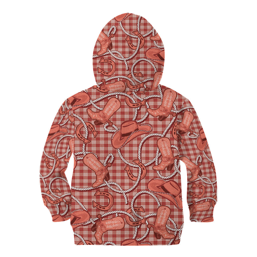 Red Hawaii Palaka Cowboy Kid Hoodie Hawaiian Paniolo Festival Spirit