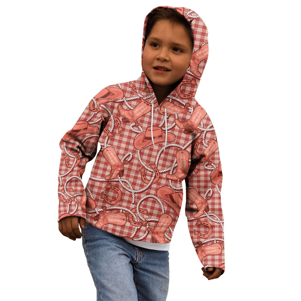 Red Hawaii Palaka Cowboy Kid Hoodie Hawaiian Paniolo Festival Spirit