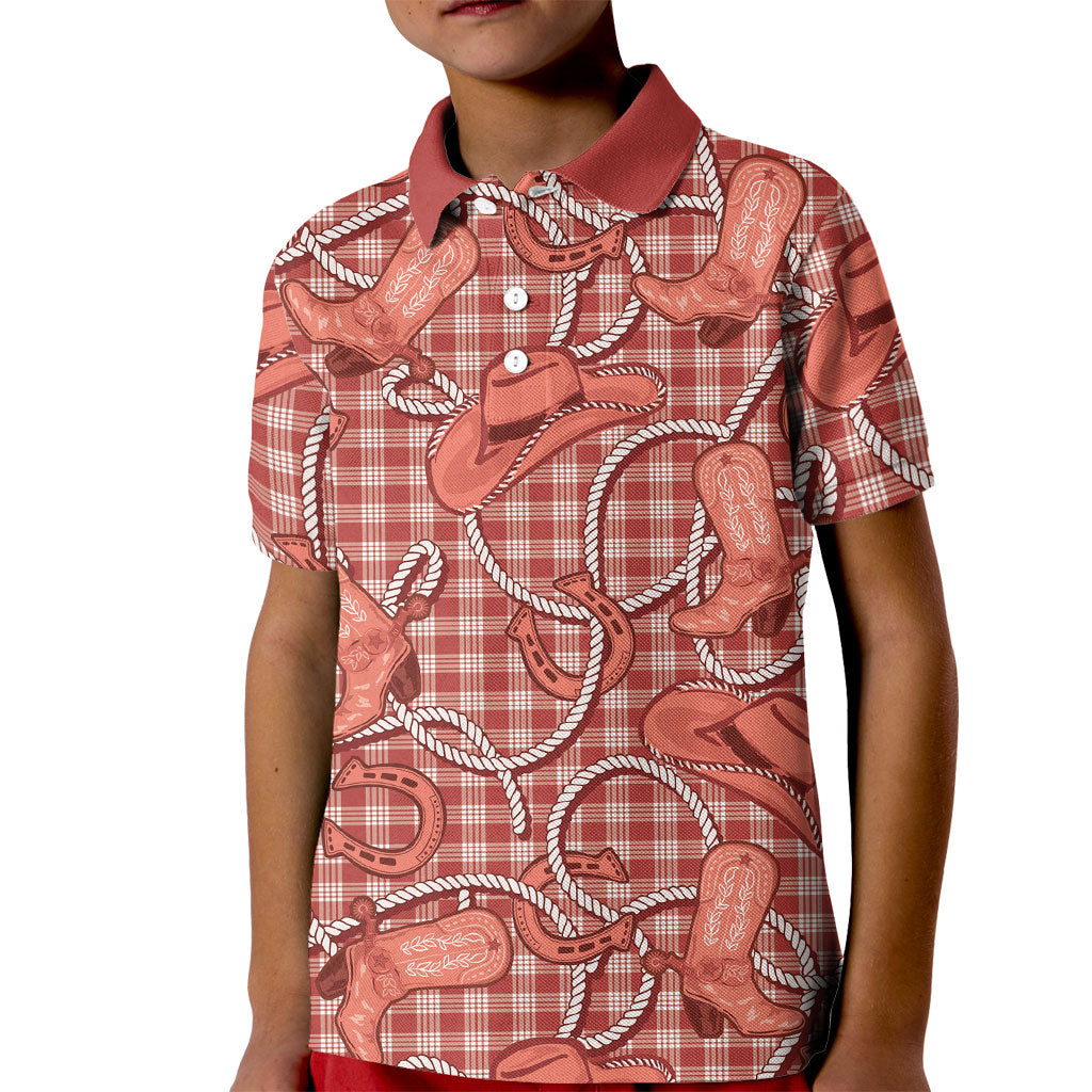 Red Hawaii Palaka Cowboy Kid Polo Shirt Hawaiian Paniolo Festival Spirit