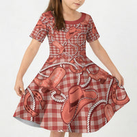 Red Hawaii Palaka Cowboy Kid Short Sleeve Dress Hawaiian Paniolo Festival Spirit
