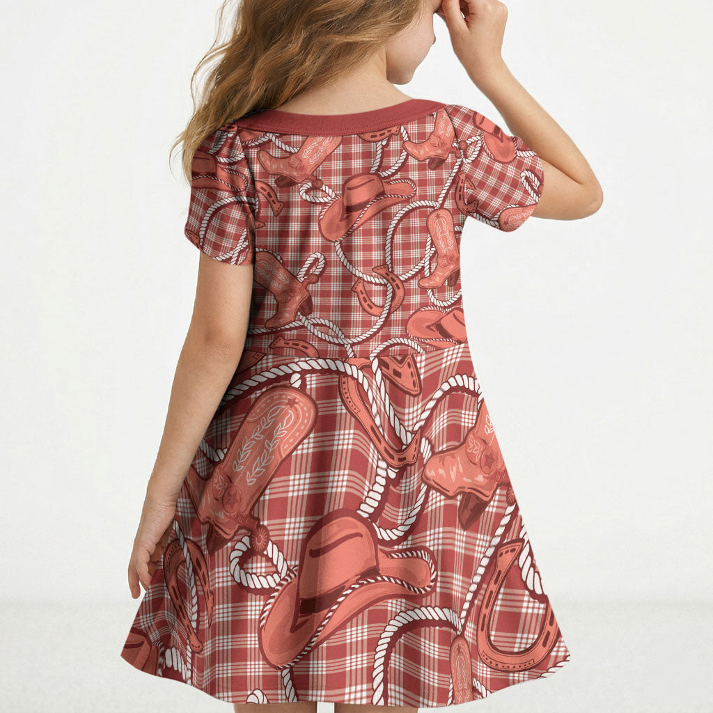 Red Hawaii Palaka Cowboy Kid Short Sleeve Dress Hawaiian Paniolo Festival Spirit