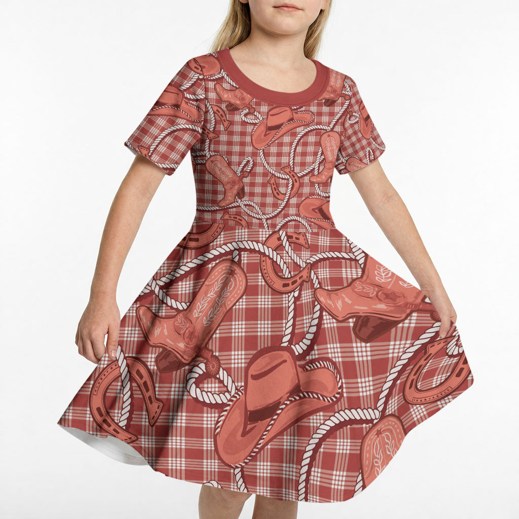 Red Hawaii Palaka Cowboy Kid Short Sleeve Dress Hawaiian Paniolo Festival Spirit