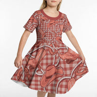 Red Hawaii Palaka Cowboy Kid Short Sleeve Dress Hawaiian Paniolo Festival Spirit
