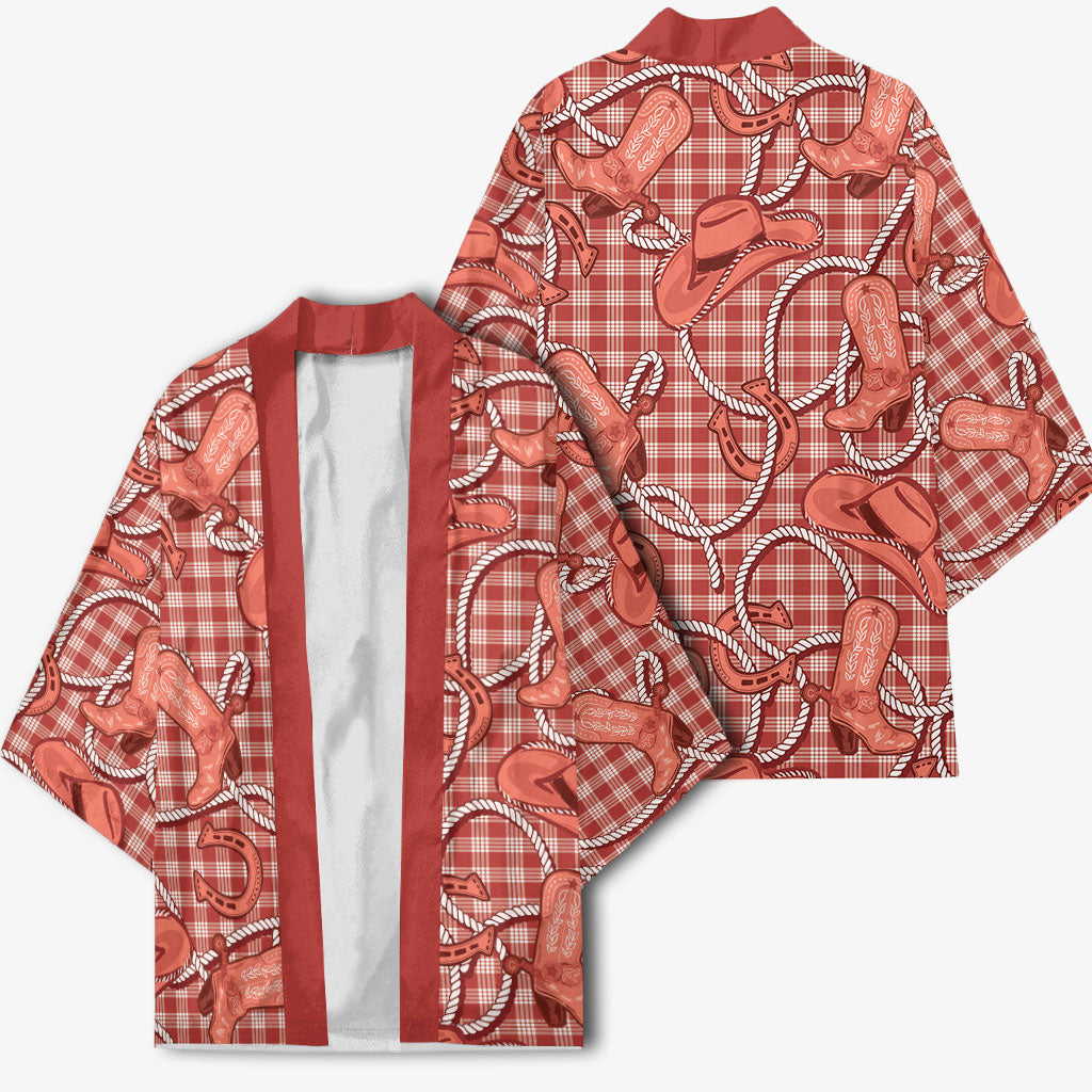 Red Hawaii Palaka Cowboy Kimono Hawaiian Paniolo Festival Spirit