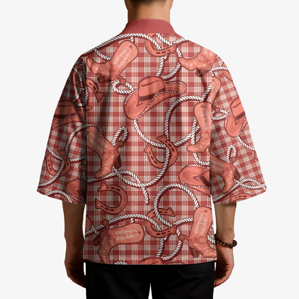 Red Hawaii Palaka Cowboy Kimono Hawaiian Paniolo Festival Spirit