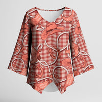 Red Hawaii Palaka Cowboy Kimono Sleeve Blouse Hawaiian Paniolo Festival Spirit