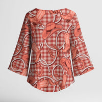 Red Hawaii Palaka Cowboy Kimono Sleeve Blouse Hawaiian Paniolo Festival Spirit