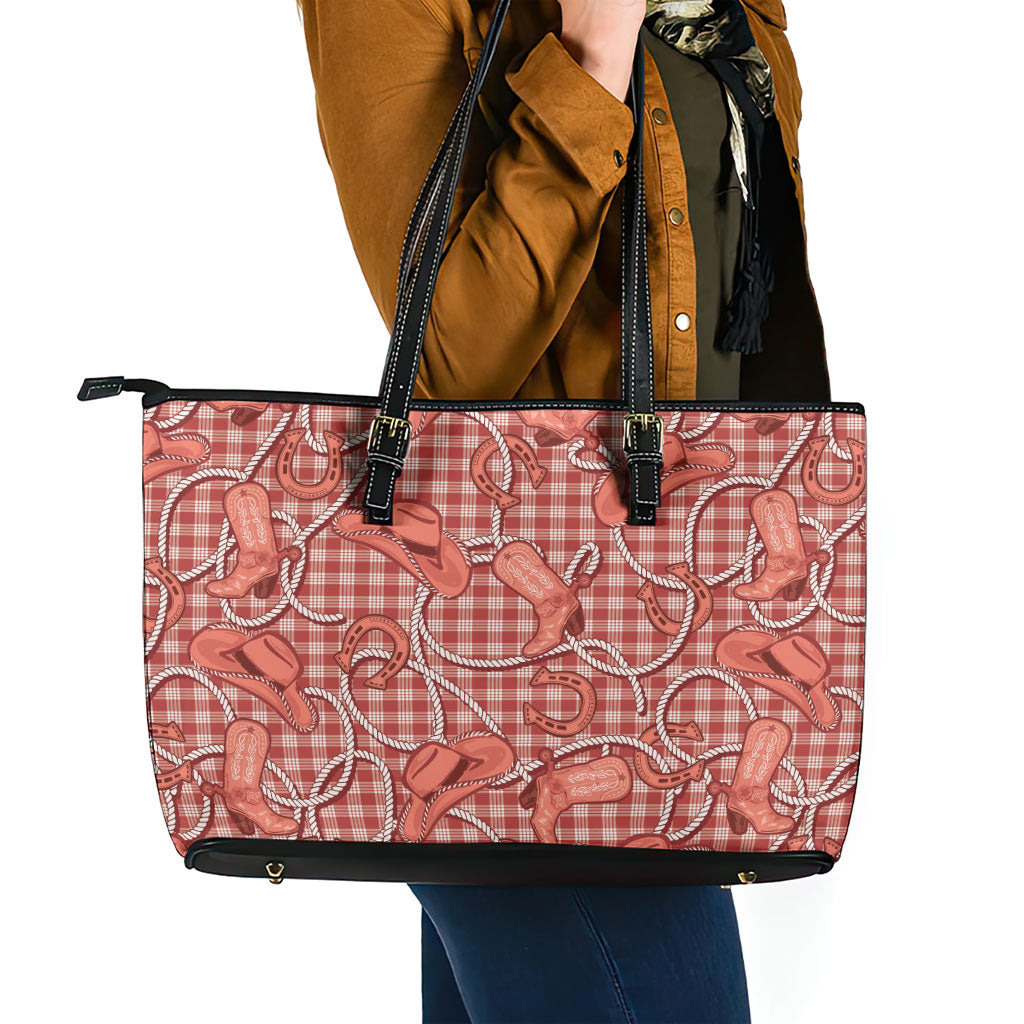 Red Hawaii Palaka Cowboy Leather Tote Bag Hawaiian Paniolo Festival Spirit