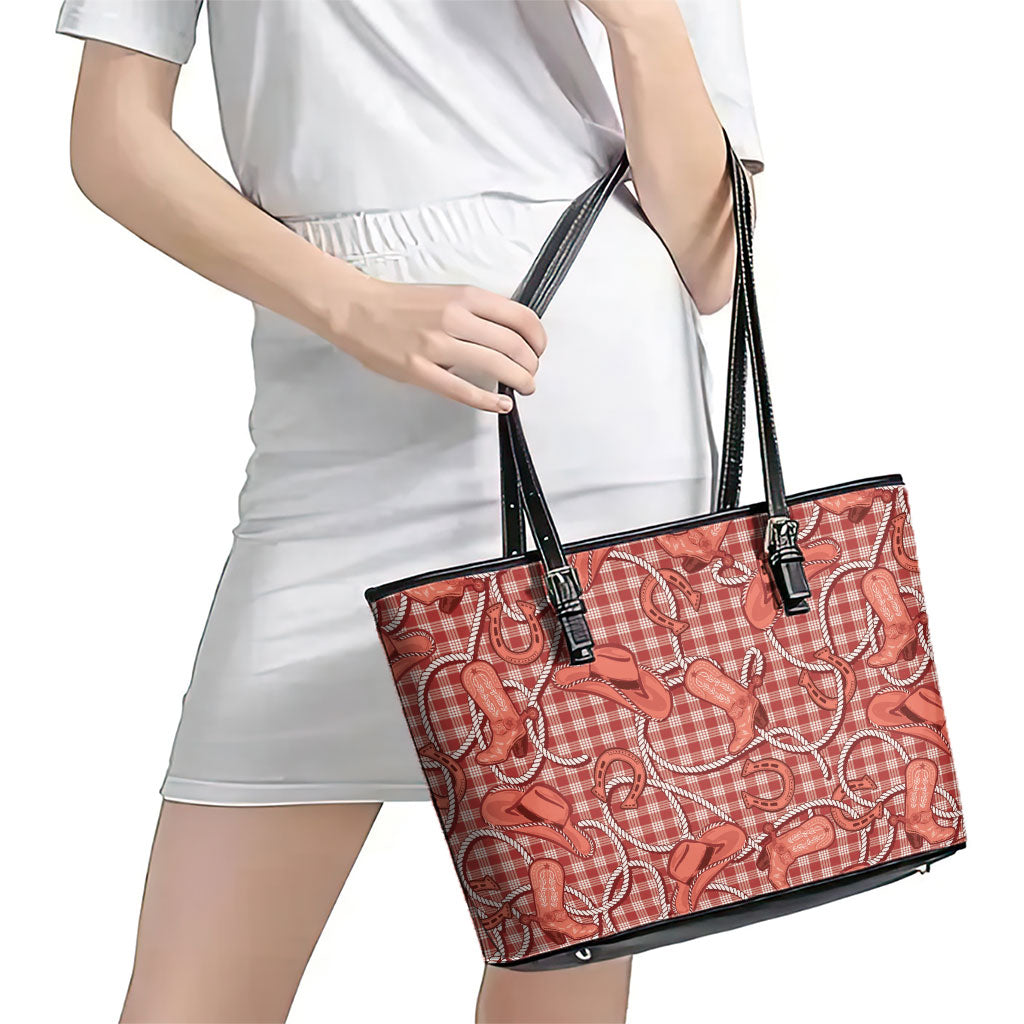Red Hawaii Palaka Cowboy Leather Tote Bag Hawaiian Paniolo Festival Spirit
