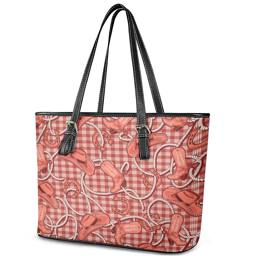 Red Hawaii Palaka Cowboy Leather Tote Bag Hawaiian Paniolo Festival Spirit
