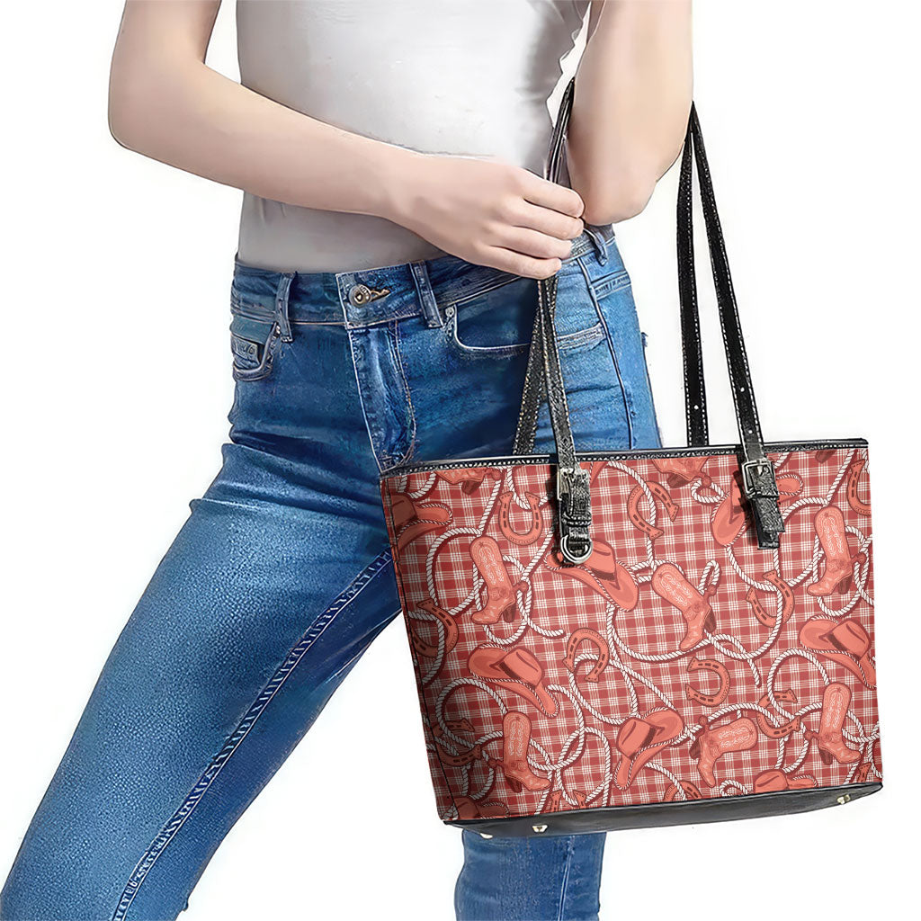 Red Hawaii Palaka Cowboy Leather Tote Bag Hawaiian Paniolo Festival Spirit