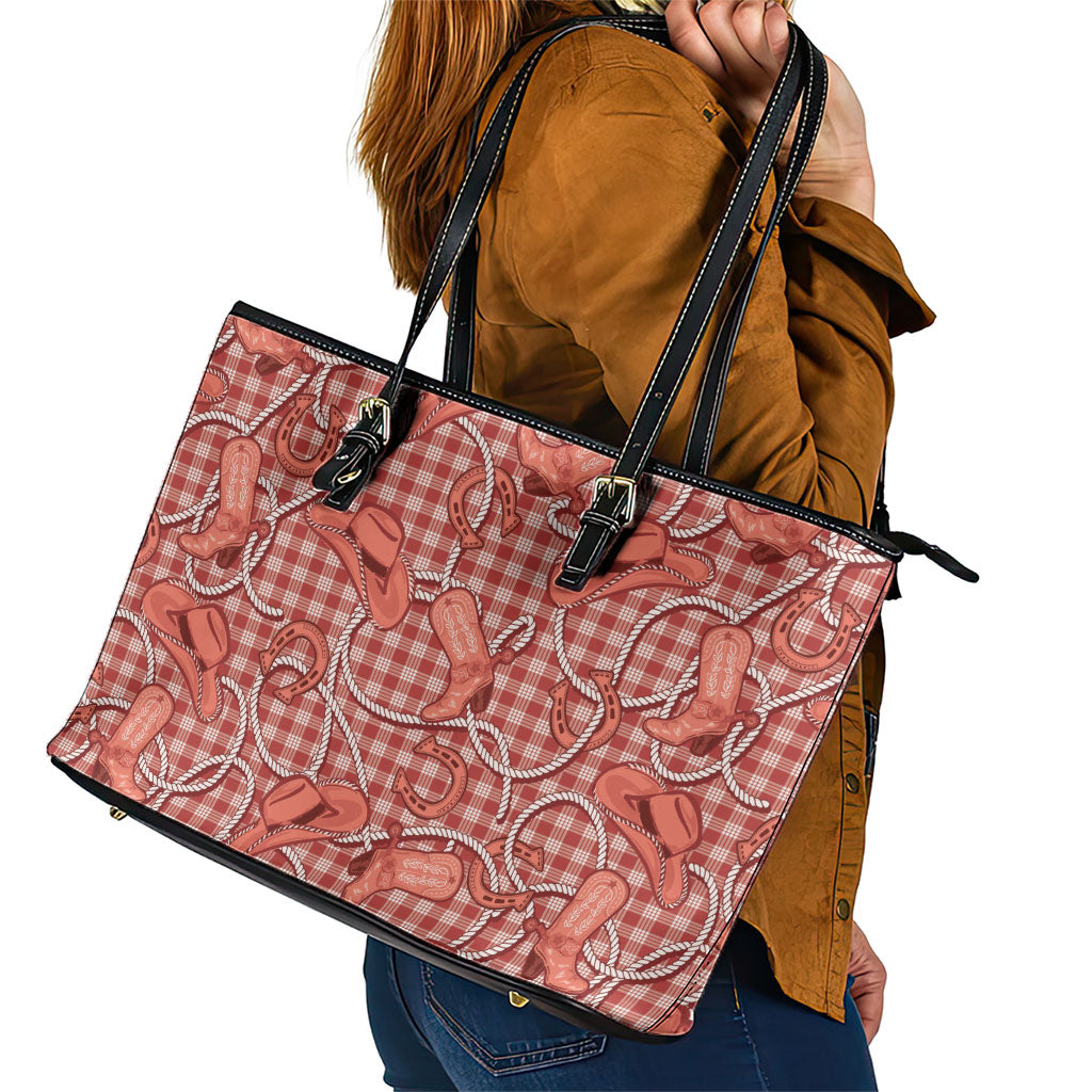 Red Hawaii Palaka Cowboy Leather Tote Bag Hawaiian Paniolo Festival Spirit