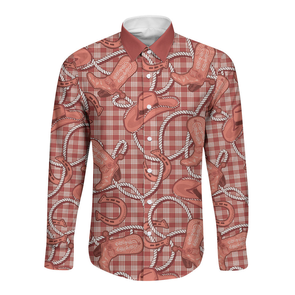 Red Hawaii Palaka Cowboy Long Sleeve Button Shirt Hawaiian Paniolo Festival Spirit LT19 Unisex Red - Polynesian Pride