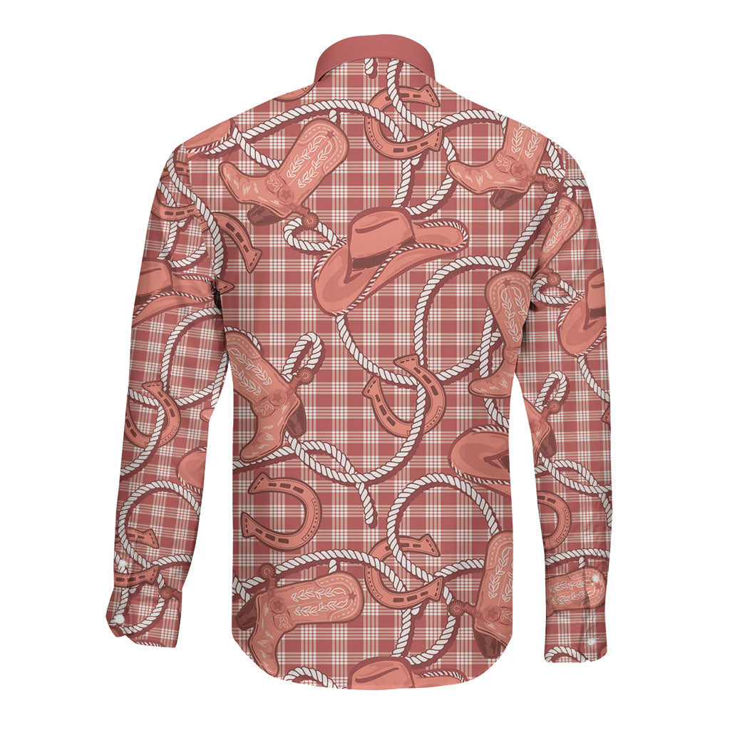 Red Hawaii Palaka Cowboy Long Sleeve Button Shirt Hawaiian Paniolo Festival Spirit