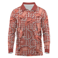 Red Hawaii Palaka Cowboy Long Sleeve Polo Shirt Hawaiian Paniolo Festival Spirit