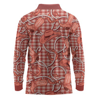 Red Hawaii Palaka Cowboy Long Sleeve Polo Shirt Hawaiian Paniolo Festival Spirit