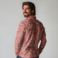 Red Hawaii Palaka Cowboy Long Sleeve Polo Shirt Hawaiian Paniolo Festival Spirit
