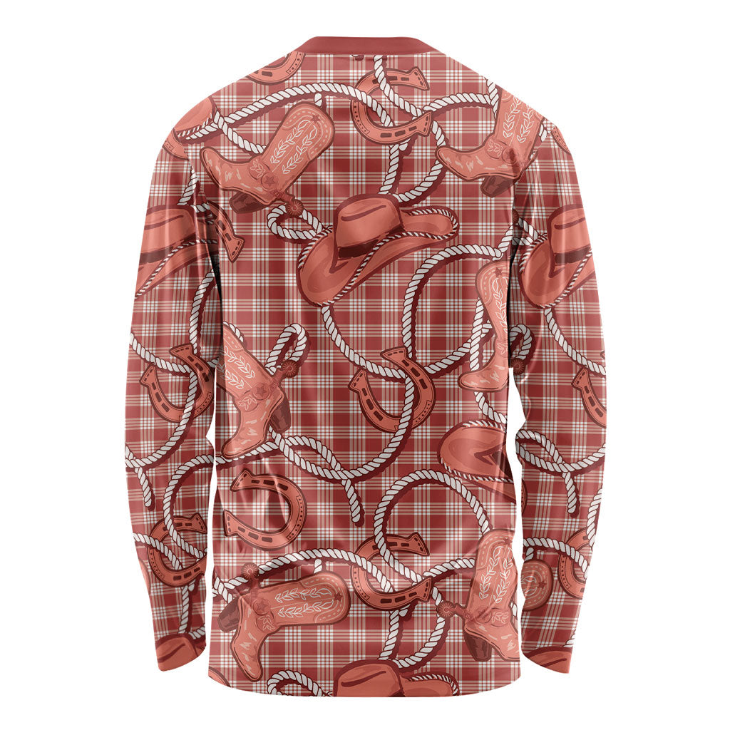 Red Hawaii Palaka Cowboy Long Sleeve Shirt Hawaiian Paniolo Festival Spirit