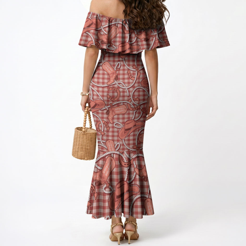 Red Hawaii Palaka Cowboy Mermaid Dress Hawaiian Paniolo Festival Spirit